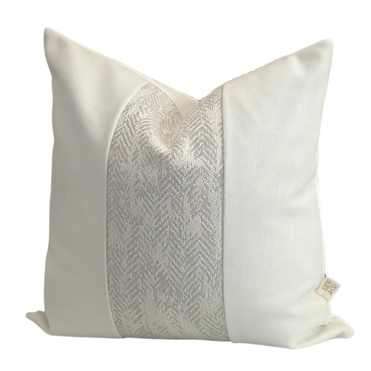 Off white  Velvet with patterned insert, Color Block Pillow Cover, Off white  Pillow Cover, Luxurious Velvet Cover, Cover Only